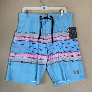 Maui and Sons Board Short Mens 32 Blue 4 Way Stretch Drawstring Waist Linerless